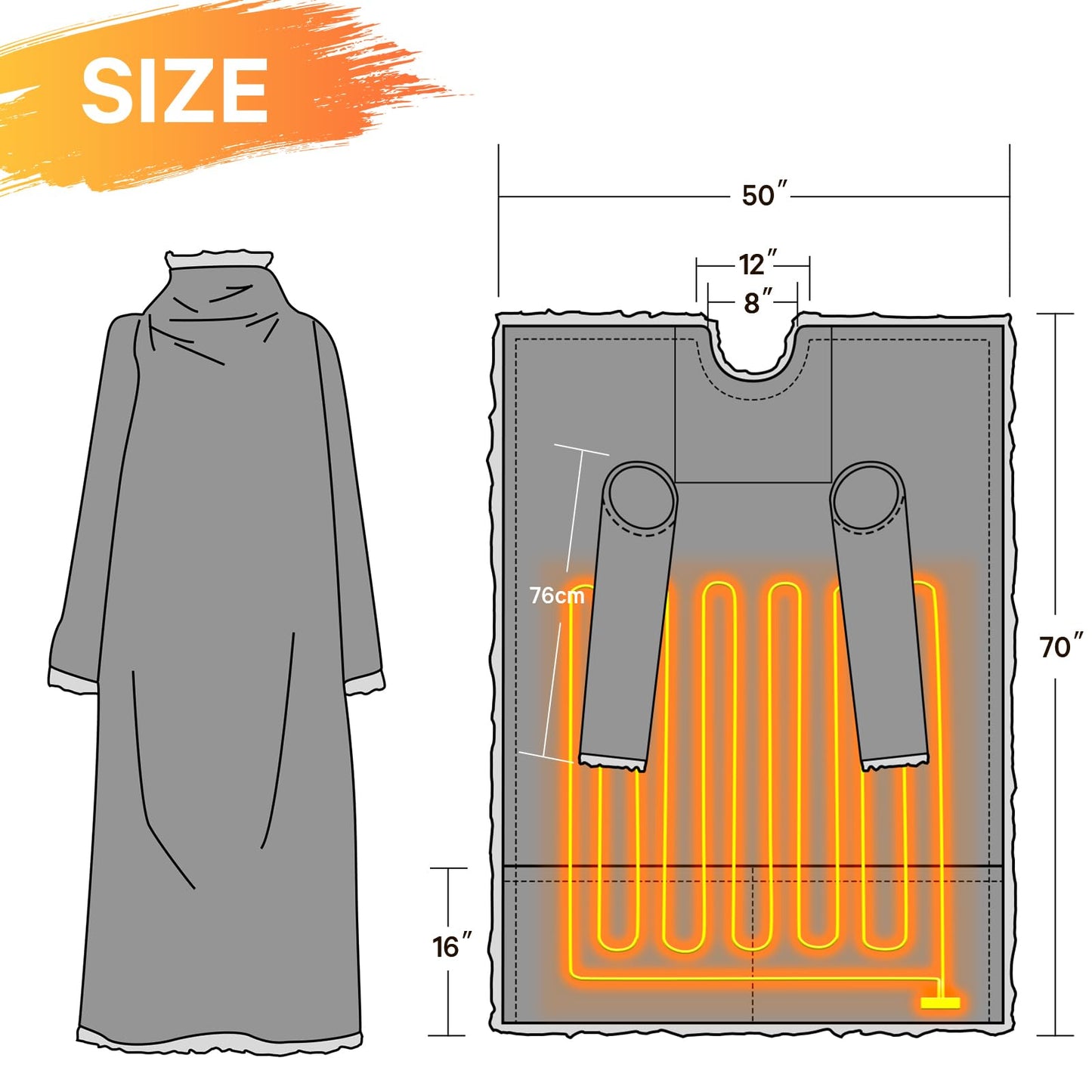 Wearable Heated Blanket Electric Snuggle - Heated Blanket with Foot Pocket and Sleeves for Adult, Winter Christmas Gifts for Mom Women 5-Position Timer 10-Heating Levels,50 * 70",Grey