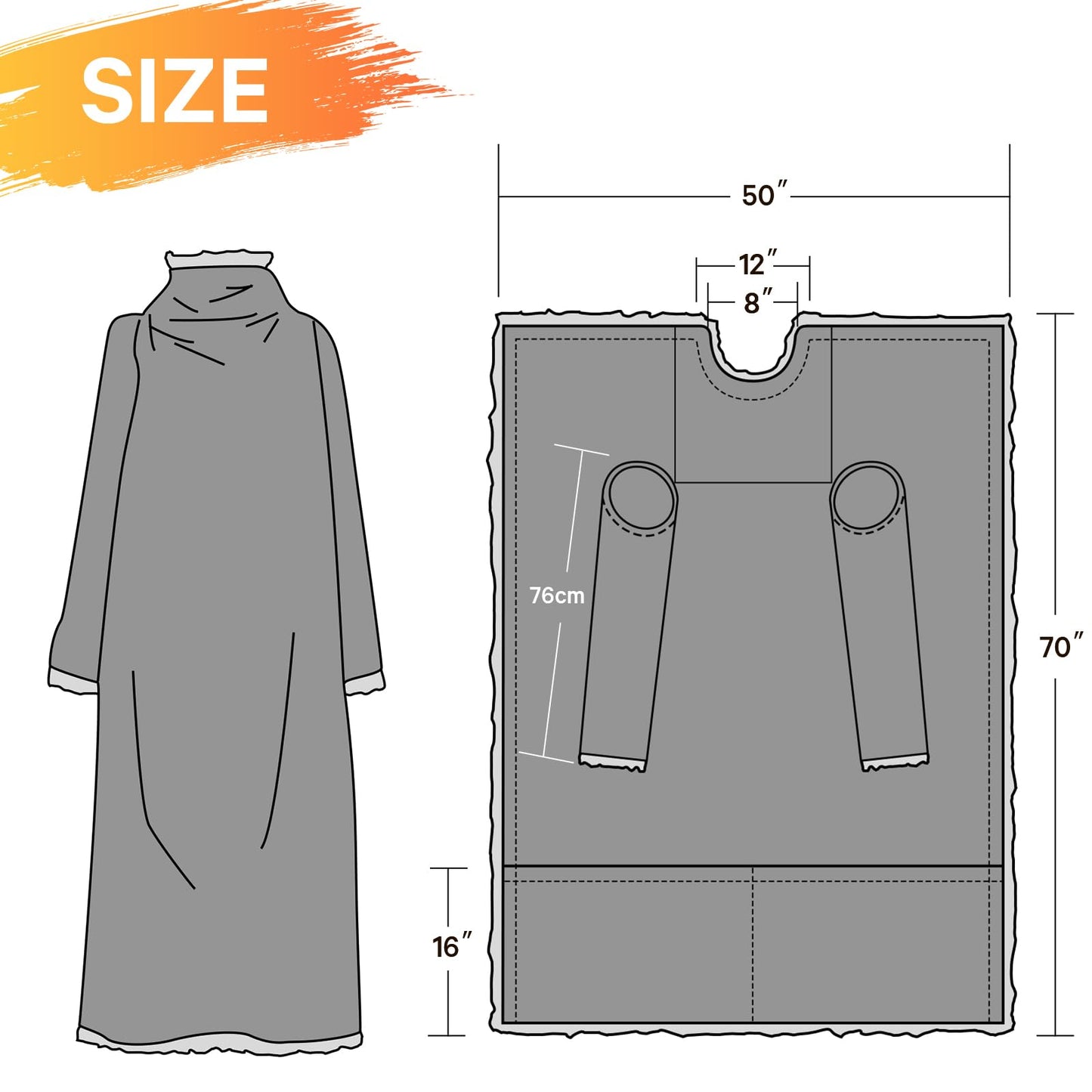 Wearable Heated Blanket Electric Snuggle - Heated Blanket with Foot Pocket and Sleeves for Adult, Winter Christmas Gifts for Mom Women 5-Position Timer 10-Heating Levels,50 * 70",Grey