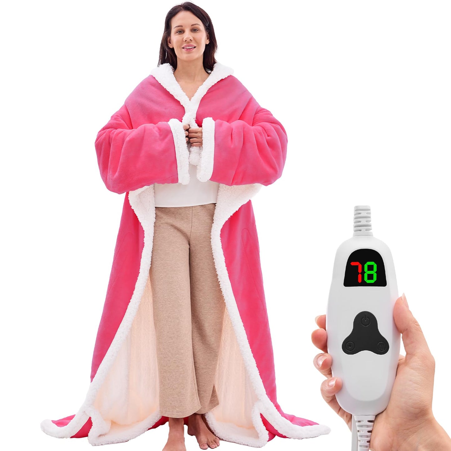 Wearable Heated Blanket Electric Snuggle - Heated Blanket with Foot Pocket and Sleeves for Adult, Winter Christmas Gifts for Mom Women 5-Position Timer 10-Heating Levels,50 * 70",Grey