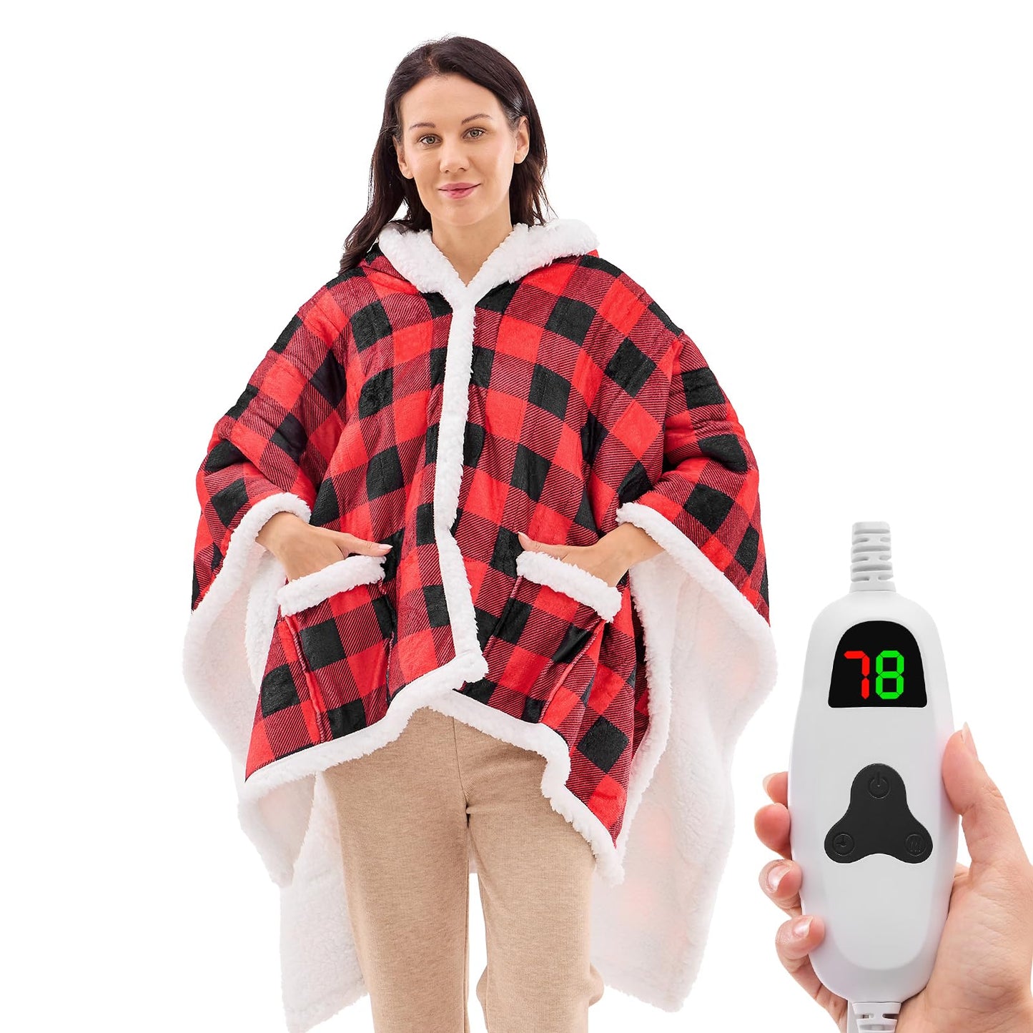 Wearable Heated Blanket Electric Snuggle - Heated Blanket with Foot Pocket and Sleeves for Adult, Winter Christmas Gifts for Mom Women 5-Position Timer 10-Heating Levels,50 * 70",Grey