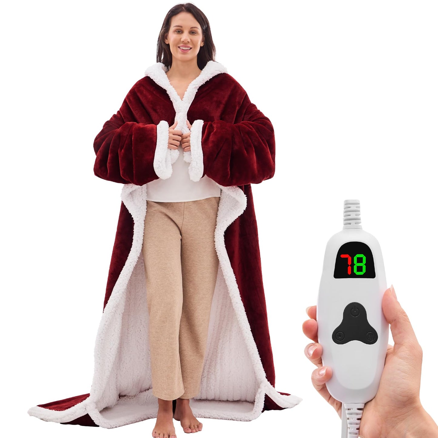 Wearable Heated Blanket Electric Snuggle - Heated Blanket with Foot Pocket and Sleeves for Adult, Winter Christmas Gifts for Mom Women 5-Position Timer 10-Heating Levels,50 * 70",Grey