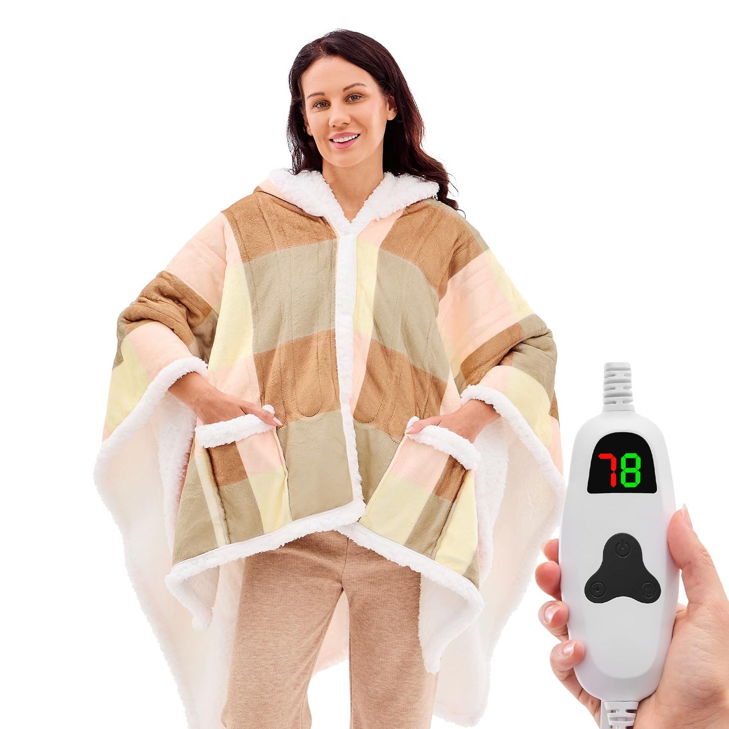 Wearable Heated Blanket Electric Snuggle - Heated Blanket with Foot Pocket and Sleeves for Adult, Winter Christmas Gifts for Mom Women 5-Position Timer 10-Heating Levels,50 * 70",Grey