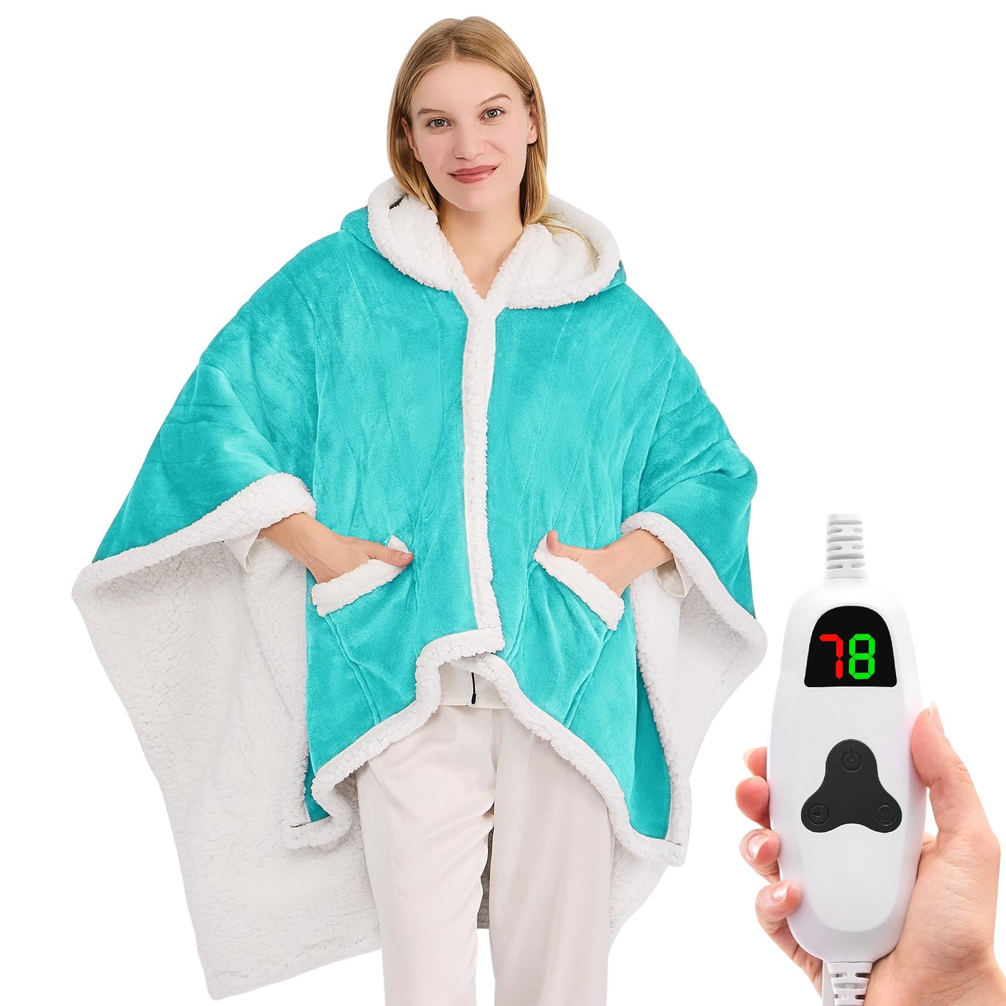 Wearable Heated Blanket Electric Snuggle - Heated Blanket with Foot Pocket and Sleeves for Adult, Winter Christmas Gifts for Mom Women 5-Position Timer 10-Heating Levels,50 * 70",Grey