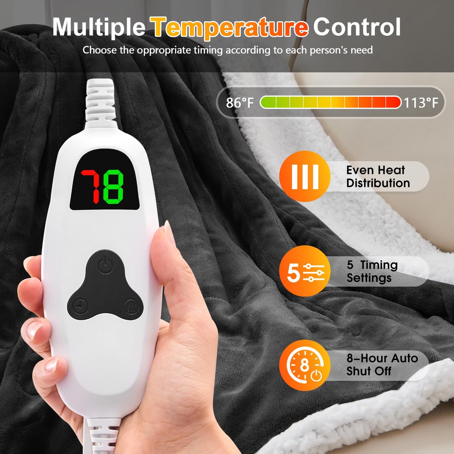 Wearable Heated Blanket Electric Snuggle - Heated Blanket with Foot Pocket and Sleeves for Adult, Winter Christmas Gifts for Mom Women 5-Position Timer 10-Heating Levels,50 * 70",Grey