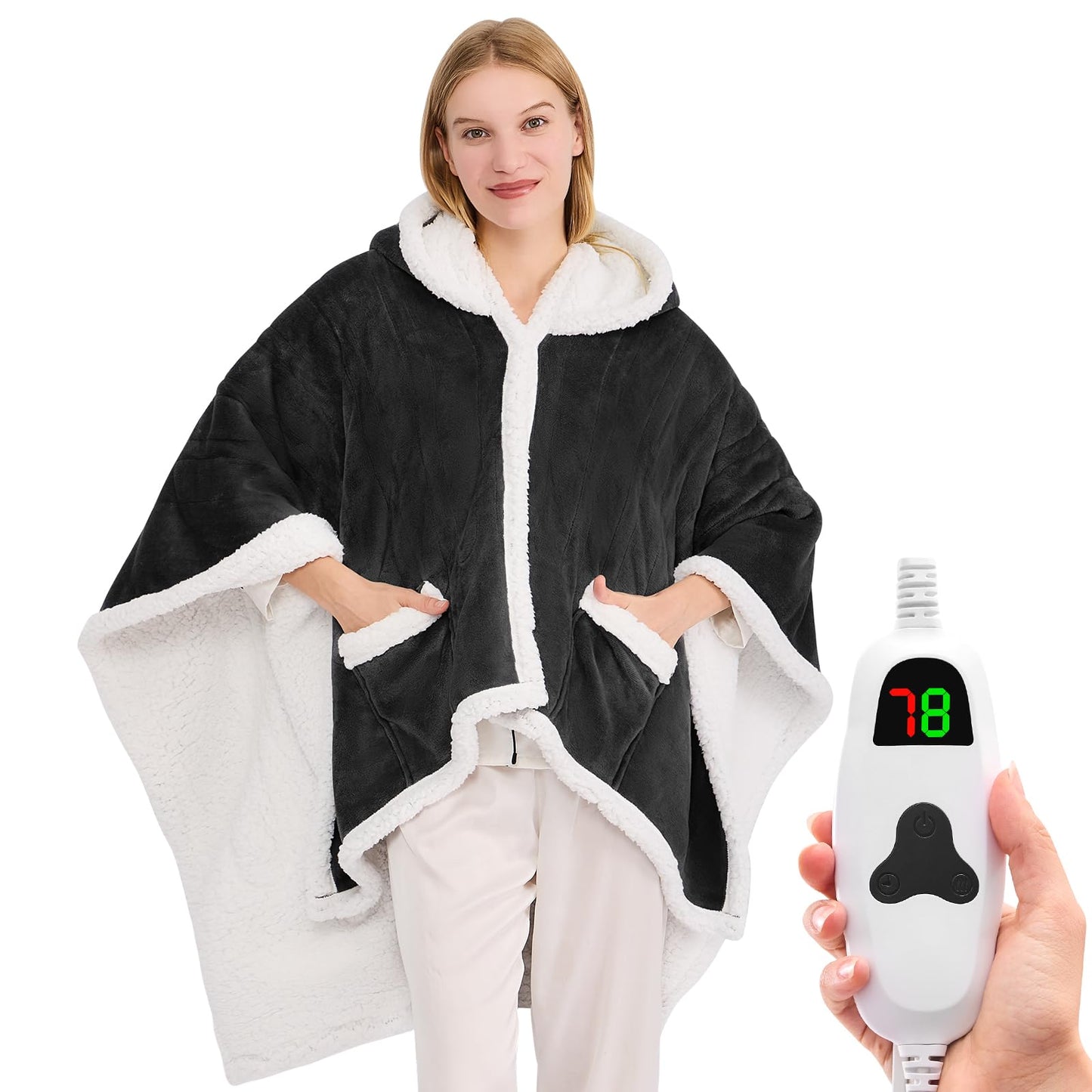 Wearable Heated Blanket Electric Snuggle - Heated Blanket with Foot Pocket and Sleeves for Adult, Winter Christmas Gifts for Mom Women 5-Position Timer 10-Heating Levels,50 * 70",Grey