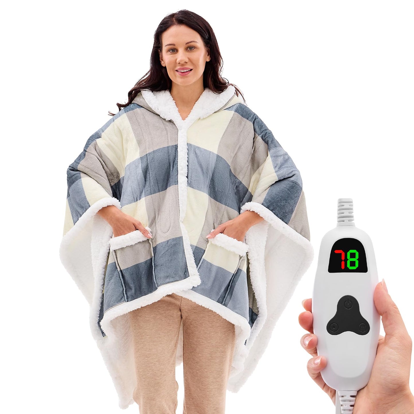 Wearable Heated Blanket Electric Snuggle - Heated Blanket with Foot Pocket and Sleeves for Adult, Winter Christmas Gifts for Mom Women 5-Position Timer 10-Heating Levels,50 * 70",Grey