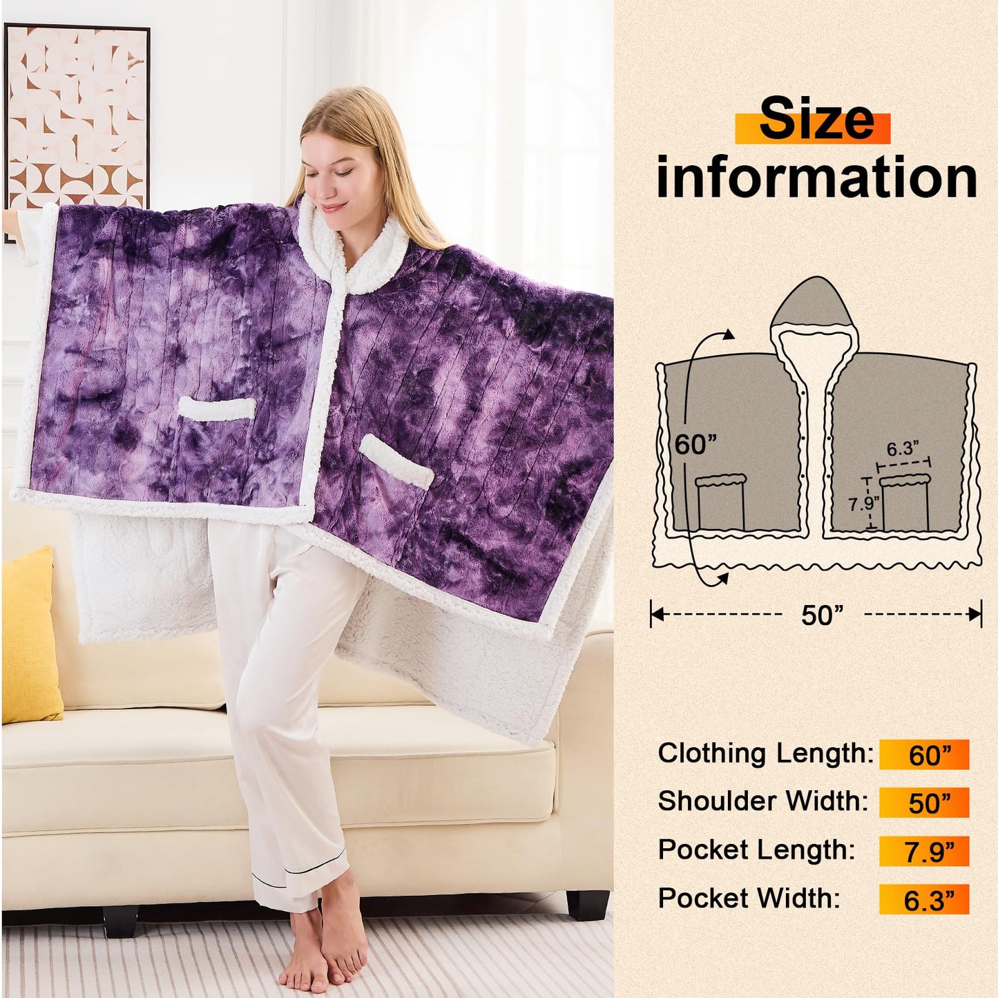 Wearable Heated Blanket Electric Snuggle - Heated Blanket with Foot Pocket and Sleeves for Adult, Winter Christmas Gifts for Mom Women 5-Position Timer 10-Heating Levels,50 * 70",Grey
