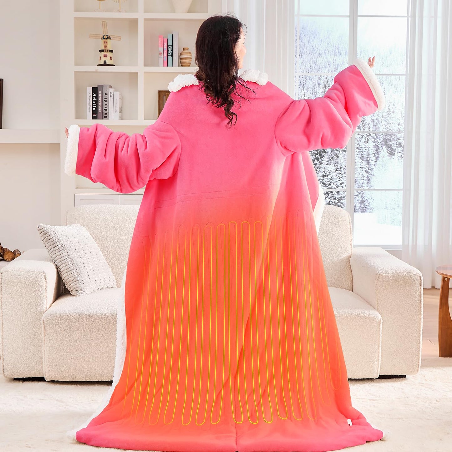 Wearable Heated Blanket Electric Snuggle - Heated Blanket with Foot Pocket and Sleeves for Adult, Winter Christmas Gifts for Mom Women 5-Position Timer 10-Heating Levels,50 * 70",Grey