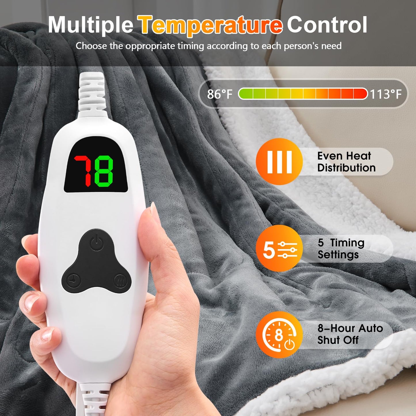 Wearable Heated Blanket Electric Snuggle - Heated Blanket with Foot Pocket and Sleeves for Adult, Winter Christmas Gifts for Mom Women 5-Position Timer 10-Heating Levels,50 * 70",Grey