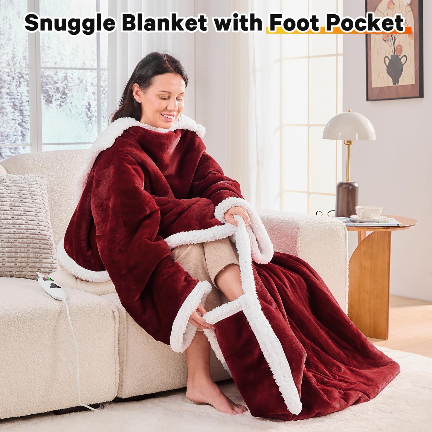 Wearable Heated Blanket Electric Snuggle - Heated Blanket with Foot Pocket and Sleeves for Adult, Winter Christmas Gifts for Mom Women 5-Position Timer 10-Heating Levels,50 * 70",Grey