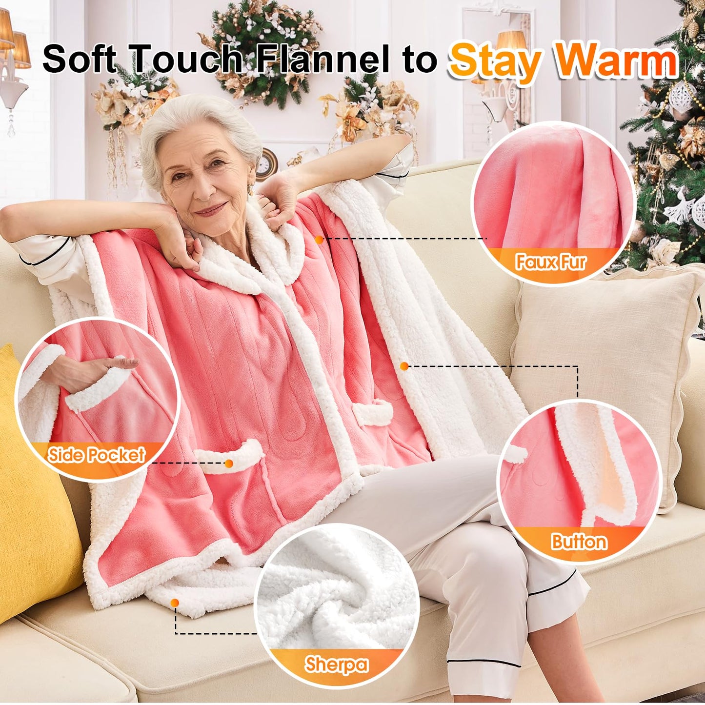 Wearable Heated Blanket Electric Snuggle - Heated Blanket with Foot Pocket and Sleeves for Adult, Winter Christmas Gifts for Mom Women 5-Position Timer 10-Heating Levels,50 * 70",Grey