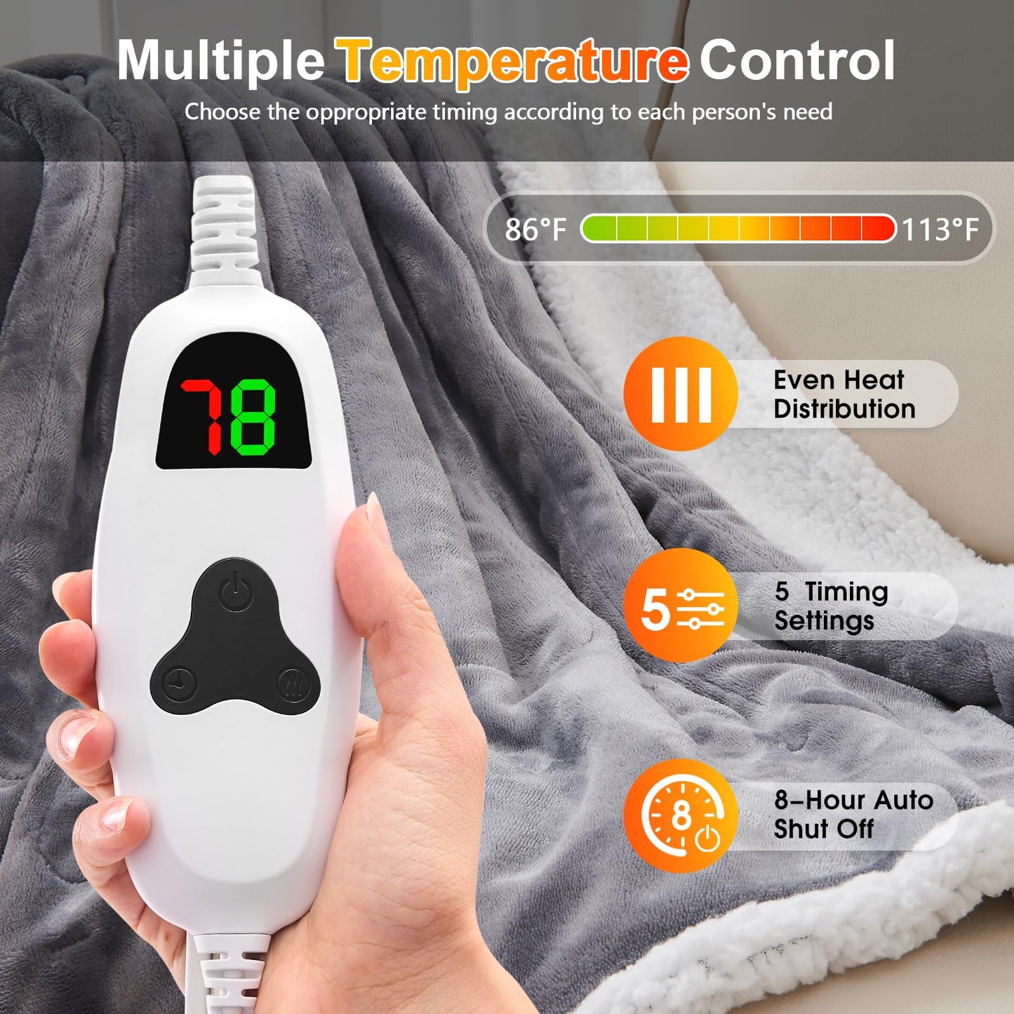 Wearable Heated Blanket Electric Snuggle - Heated Blanket with Foot Pocket and Sleeves for Adult, Winter Christmas Gifts for Mom Women 5-Position Timer 10-Heating Levels,50 * 70",Grey