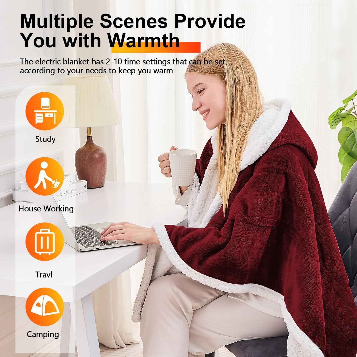 Wearable Heated Blanket Electric Snuggle - Heated Blanket with Foot Pocket and Sleeves for Adult, Winter Christmas Gifts for Mom Women 5-Position Timer 10-Heating Levels,50 * 70",Grey