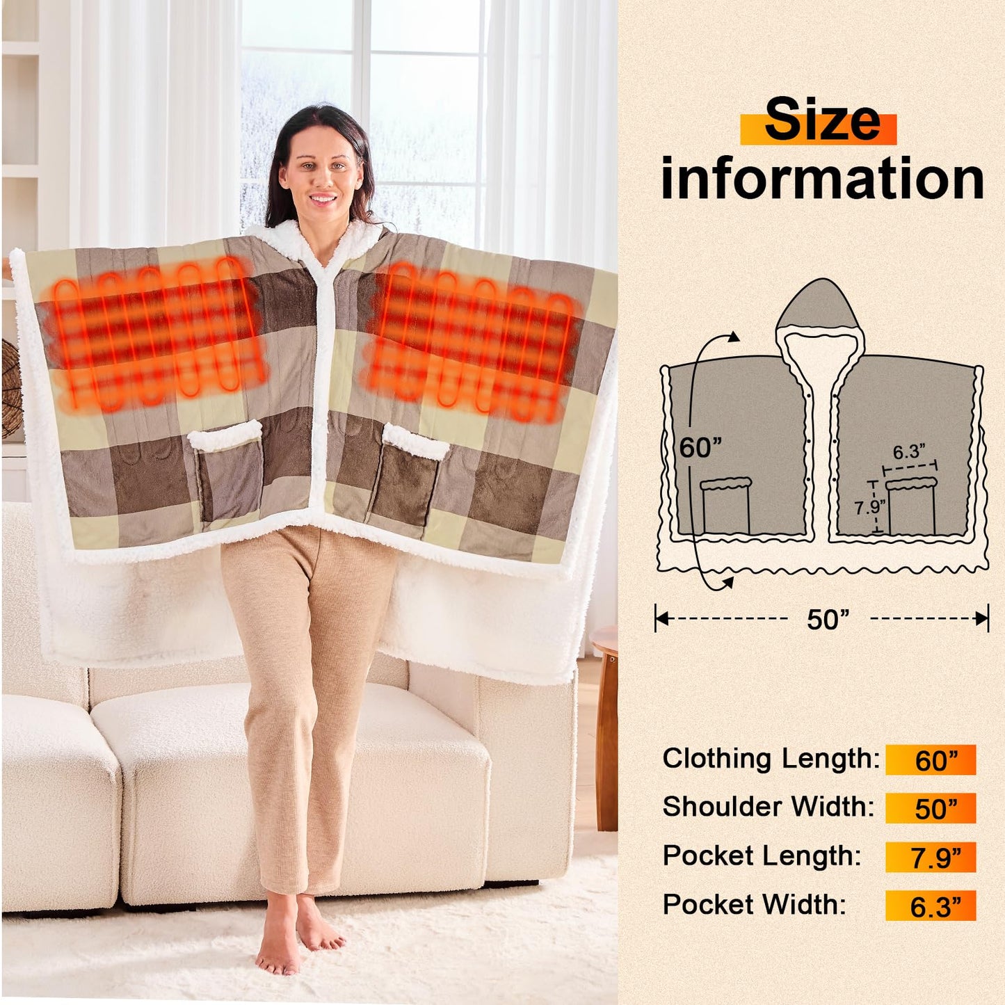 Wearable Heated Blanket Electric Snuggle - Heated Blanket with Foot Pocket and Sleeves for Adult, Winter Christmas Gifts for Mom Women 5-Position Timer 10-Heating Levels,50 * 70",Grey