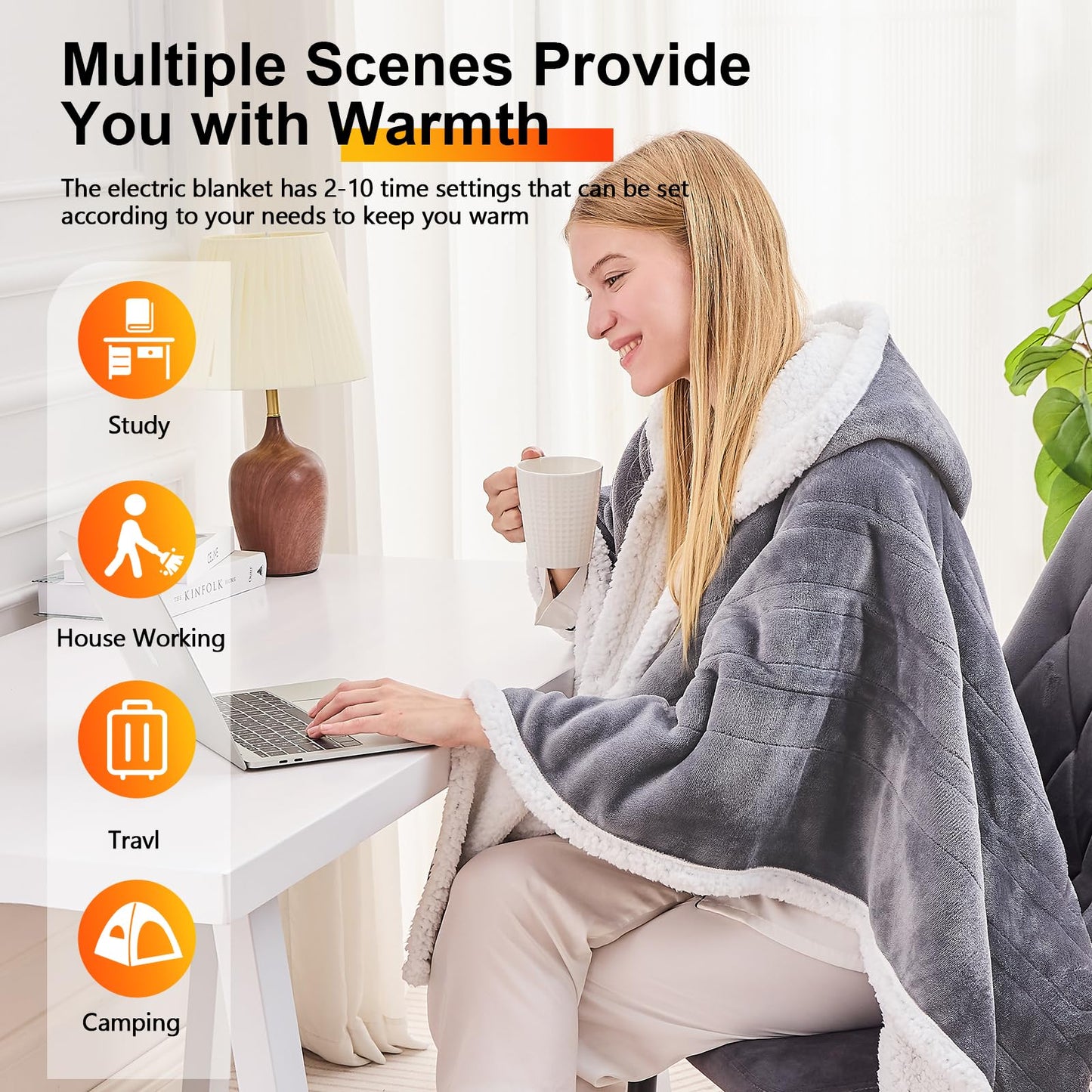 Wearable Heated Blanket Electric Snuggle - Heated Blanket with Foot Pocket and Sleeves for Adult, Winter Christmas Gifts for Mom Women 5-Position Timer 10-Heating Levels,50 * 70",Grey