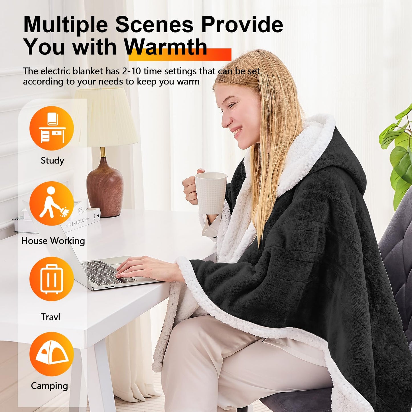 Wearable Heated Blanket Electric Snuggle - Heated Blanket with Foot Pocket and Sleeves for Adult, Winter Christmas Gifts for Mom Women 5-Position Timer 10-Heating Levels,50 * 70",Grey