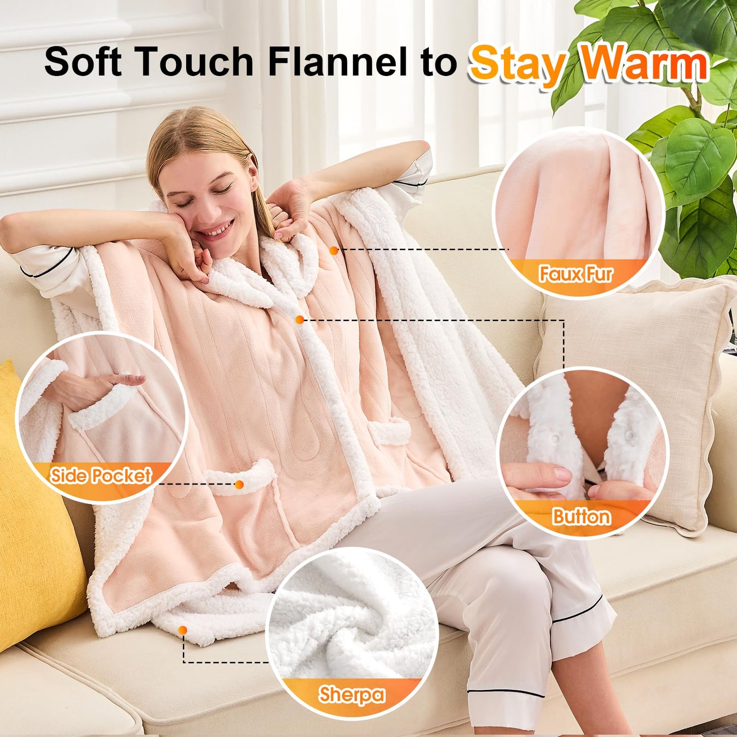 Wearable Heated Blanket Electric Snuggle - Heated Blanket with Foot Pocket and Sleeves for Adult, Winter Christmas Gifts for Mom Women 5-Position Timer 10-Heating Levels,50 * 70",Grey