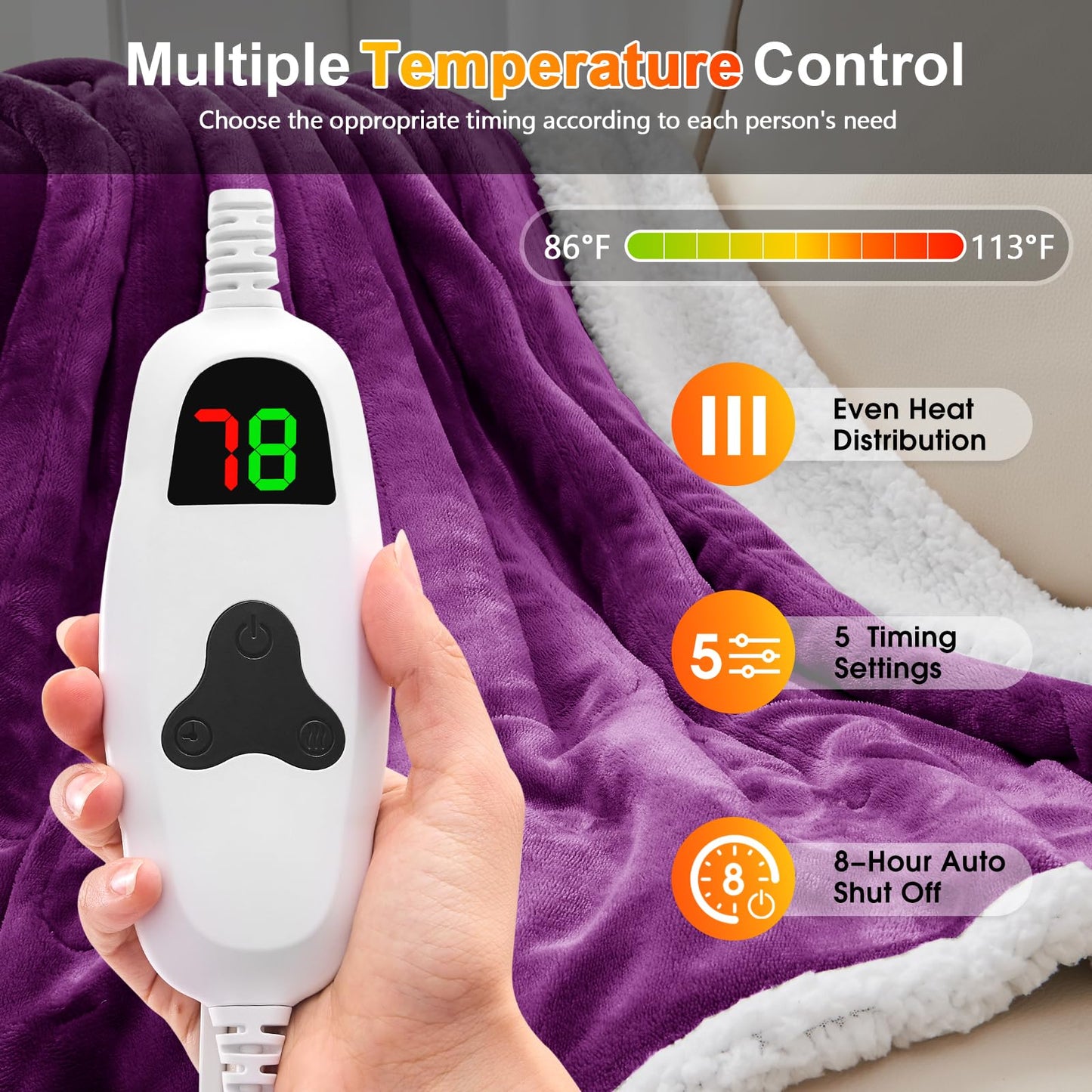 Wearable Heated Blanket Electric Snuggle - Heated Blanket with Foot Pocket and Sleeves for Adult, Winter Christmas Gifts for Mom Women 5-Position Timer 10-Heating Levels,50 * 70",Grey