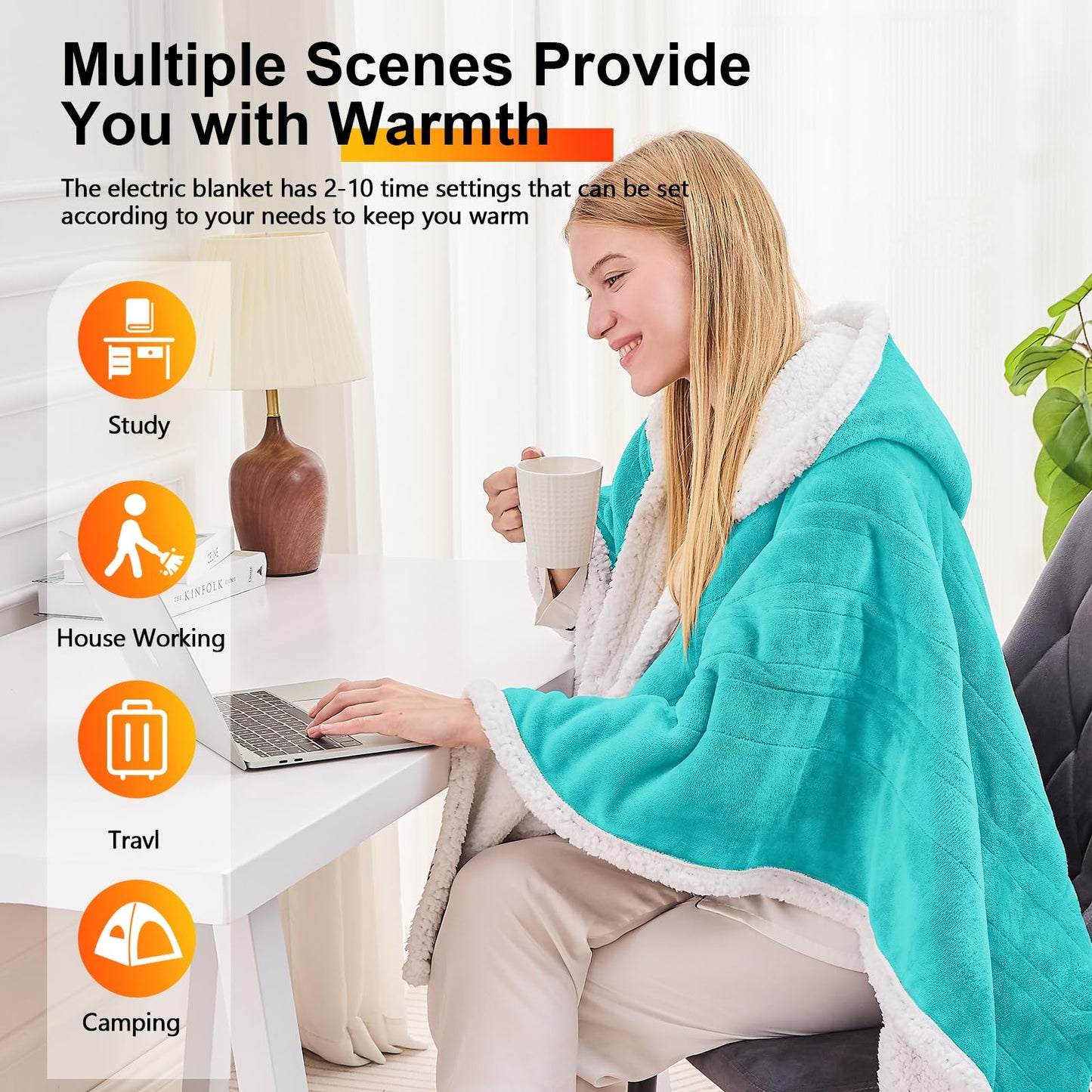 Wearable Heated Blanket Electric Snuggle - Heated Blanket with Foot Pocket and Sleeves for Adult, Winter Christmas Gifts for Mom Women 5-Position Timer 10-Heating Levels,50 * 70",Grey