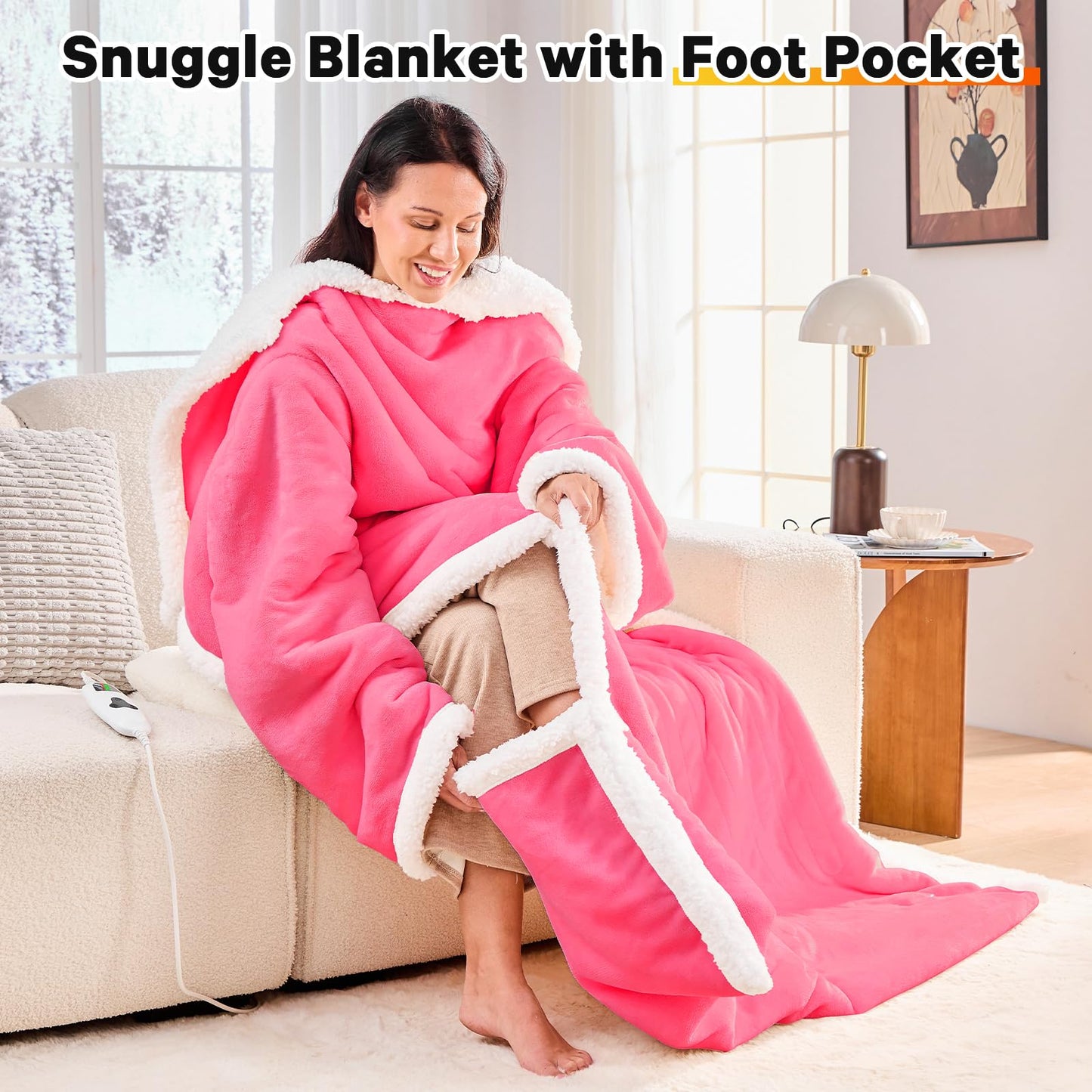 Wearable Heated Blanket Electric Snuggle - Heated Blanket with Foot Pocket and Sleeves for Adult, Winter Christmas Gifts for Mom Women 5-Position Timer 10-Heating Levels,50 * 70",Grey